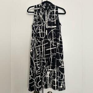 Sara Campbell Black White Letter Mockneck Sleeveless Dress